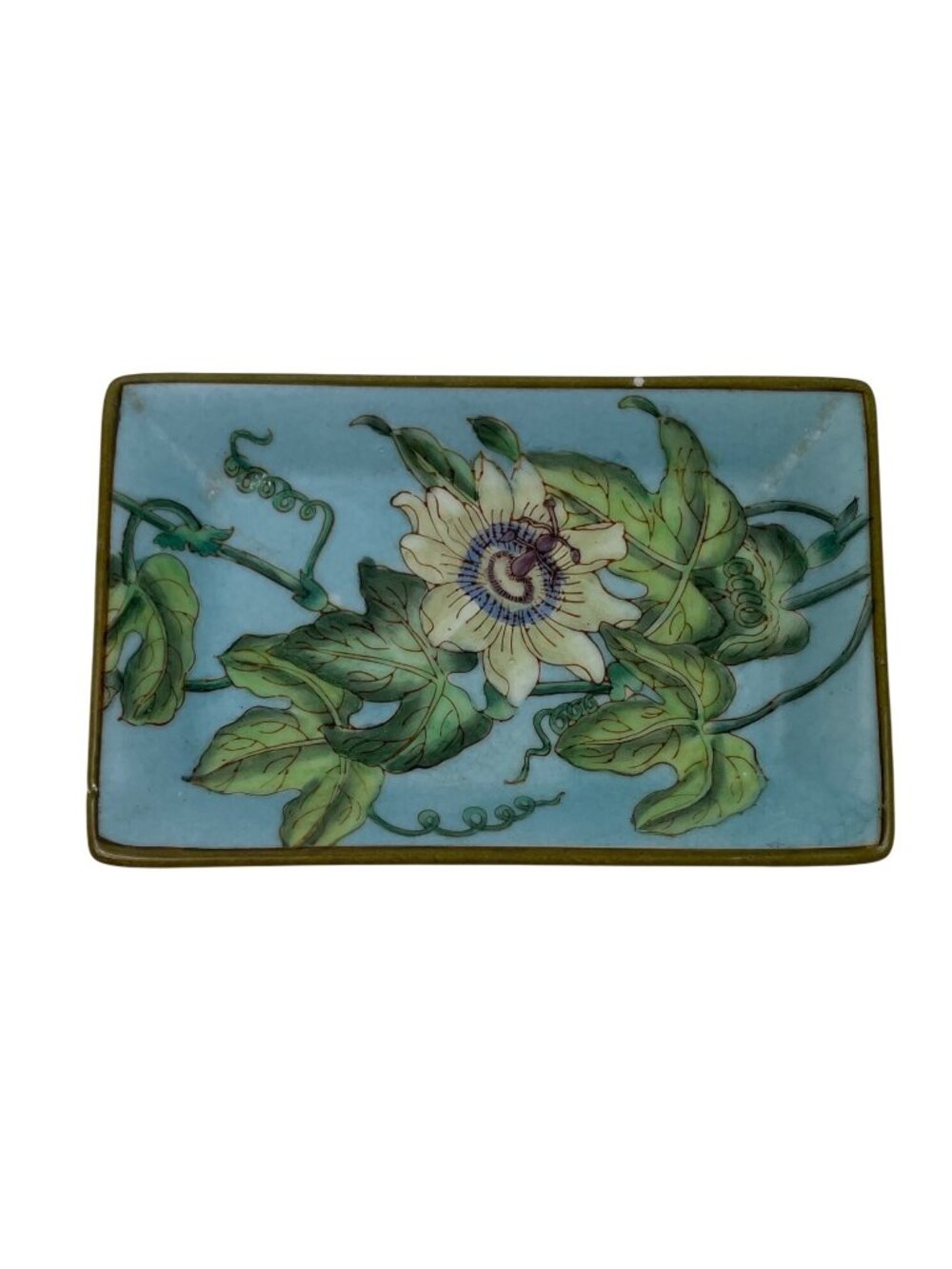 Hand-Painted HomArt Rectangular Ceramic Tray Passionflower Design Decorative - Picture 2 of 10